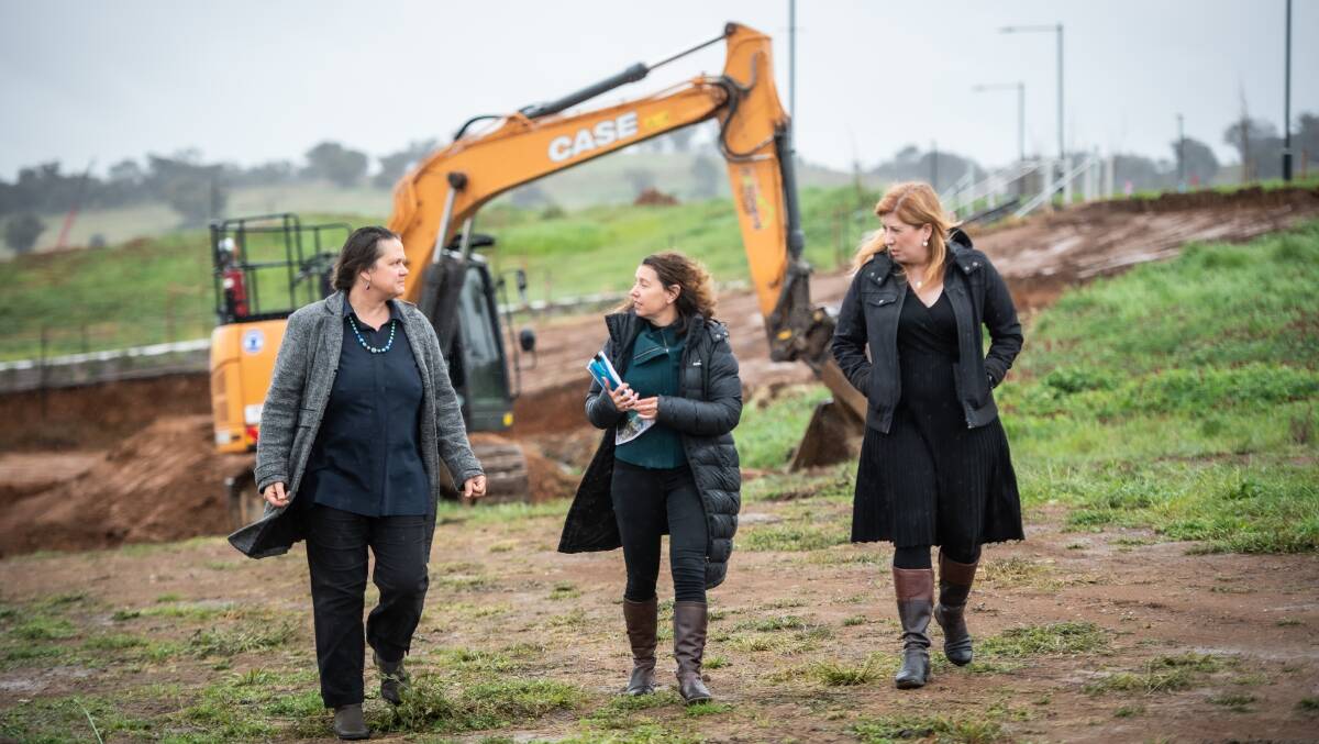 ACT Environmental Protection Authority Director Su Wild-River, Environment Minister Rebecca Vassarotti and Business Minister Tara Cheyne at Whitlam. Picture by Karleen Minney