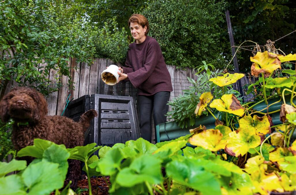Camille de Bourgh has used a mobile phone application to help people in her neighburhood dispose of their food scraps, while feeding her garden. Picture: Sitthixay Ditthavong