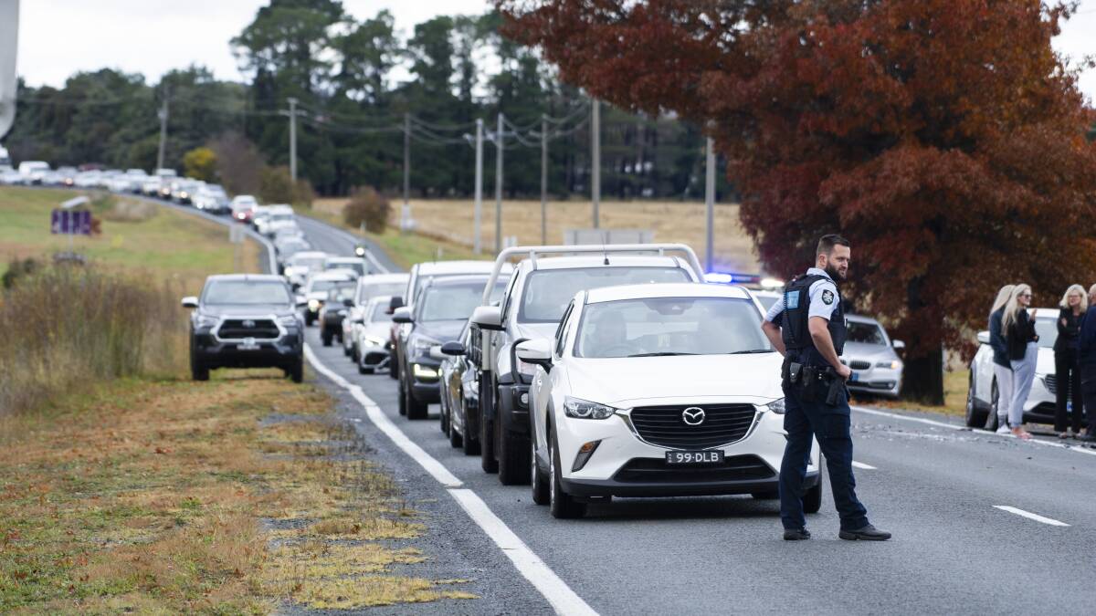 An accident in Fyshwick created significant delays for commuters travelling along Canberra Avenue on Wednesday morning. Picture: Dion Georgopoulos
