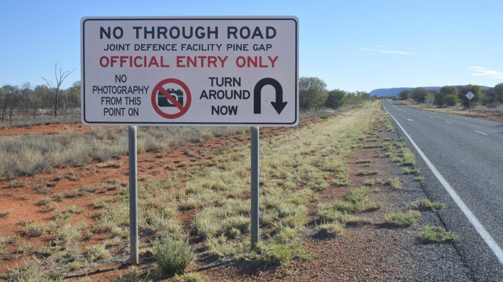 A warning sign on the road to Pine Gap. Picture Shutterstock