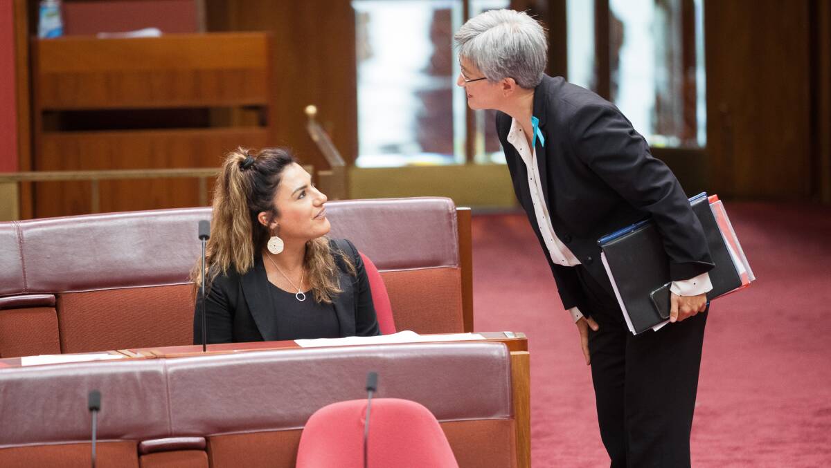 Senators Lidia Thorpe and Penny Wong on Tuesday. Picture by Sitthixay Ditthavong