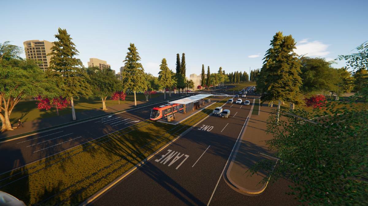 An artist's impression of light rail to Commonwealth Park after London Circuit is raised. Picture supplied