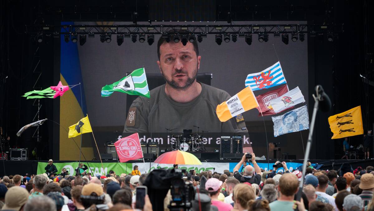 Canvassing support across the world, Ukraine President Volodymyr Zelensky opened a music festival in the UK in the same month he addressed world leaders at the United Nations and answered questions from students in Australia. Picture Getty Images