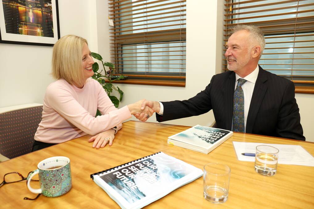 Finance Minister Katy Gallagher held her first meeting with the inaugural Secretary for Public Service Reform Dr Gordon de Brouwer on Friday. Picture: James Croucher