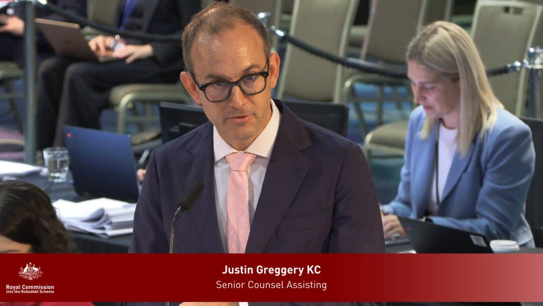 The Robodebt Royal Commission questioning of Kathryn Campbell has been led by senior counsel assisting Justin Greggery. Picture screenshot