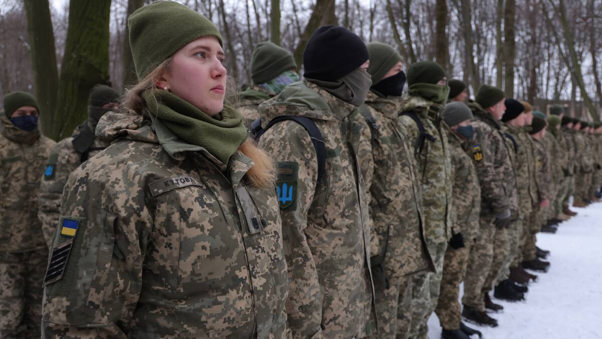 Across Ukraine thousands of civilians are participating in basic combat training as Russia amasses tens of thousands of troops on the border. Picture: Getty Images