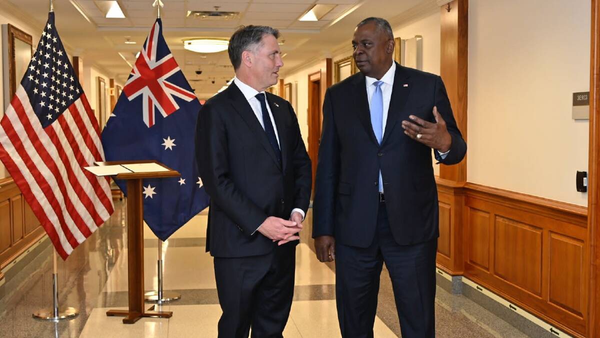 AUKUS in action, Richard Marles and his United States counterpart, Lloyd Austin, met in July this year in Washington DC. Picture by Defence