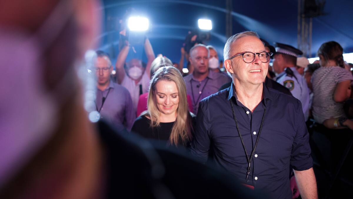Labor leader Anthony Albanese and his partner Jodie Haydon at Byron Bay Bluesfest after the first week of the campaign. Picture: Sitthixay Ditthavong