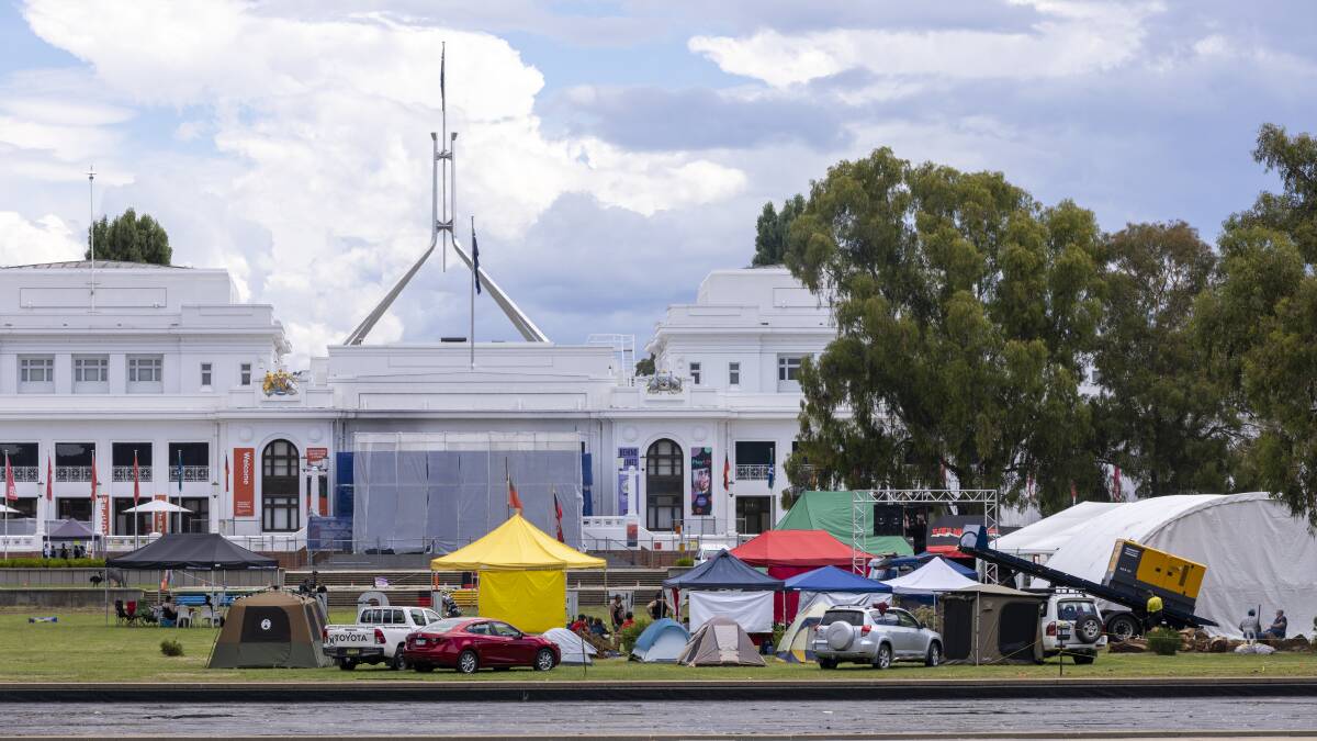 A large number of First Nations people gather at the Tent Embassy ahead of January 26 last year. Picture by Keegan Carroll