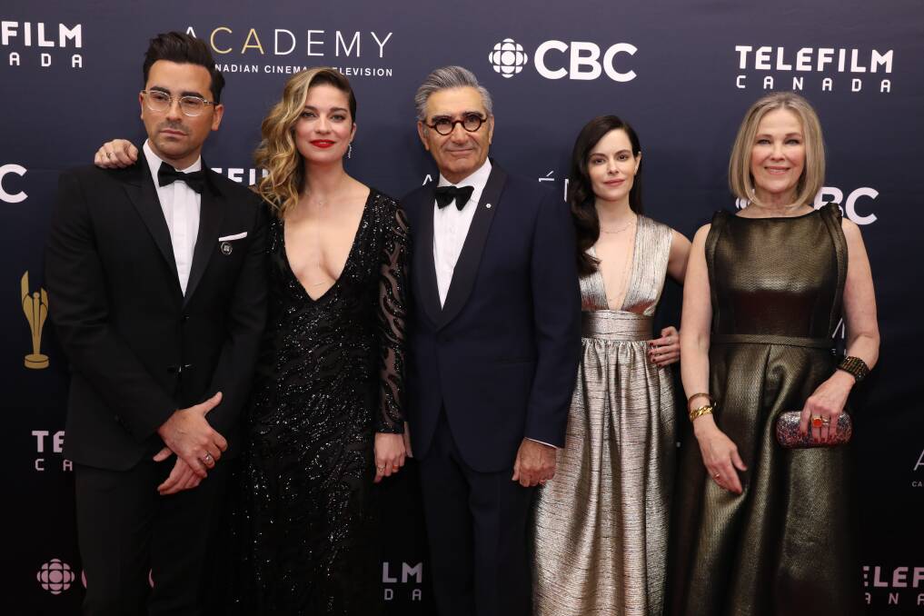 Dan Levy, Annie Murphy, Eugene Levy, Emily Hampshire and Catherine O'Hara at Canadian Screen Awards. Picture: Shutterstock