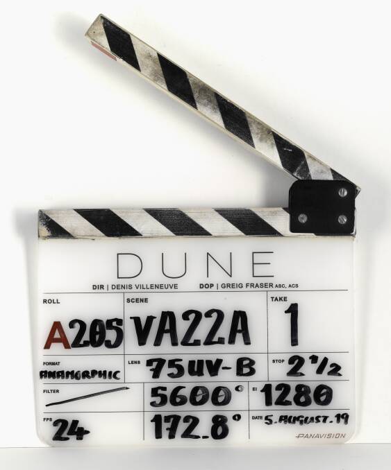 The clapperboard from the latest Dune movie. Picture: Supplied