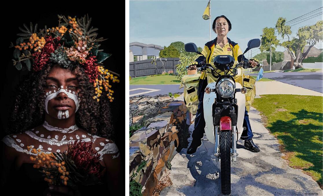 This year's People's Choice Award winners Luther Cora's Flora and Fauna, Giara: White Cockatoo and Tony Sowersby's Sabine Desrondaux, Woman of Letters. Pictures supplied