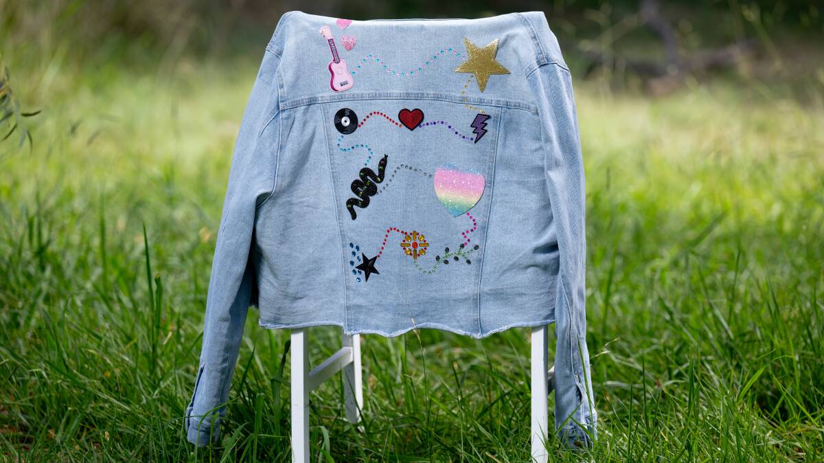 Lisha Collis' denim jacket that maps out the eras in patches and sparkles. Picture by Elesa Kurtz