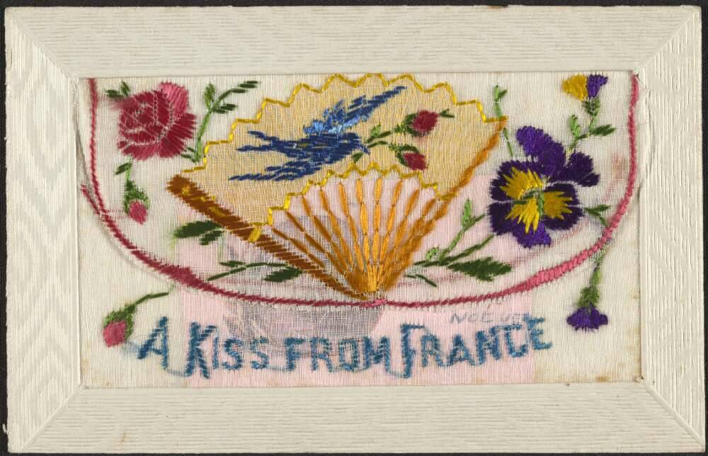 A embroidered postcard from World War I. Picture: National Library of Australia