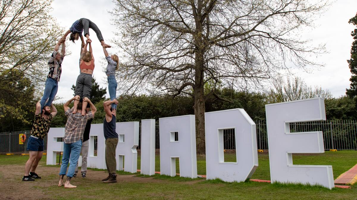 Performers from Gravity and other Myths at Floriade ahead of their performance of Backbone. Picture by Elesa Kurtz