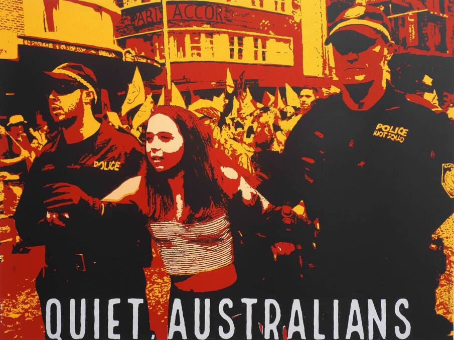 Detail from Quiet, Australians, 2020, by Basil Hall. Picture: Supplied