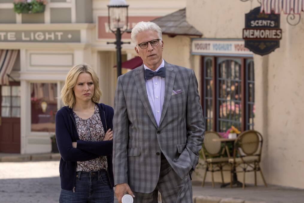Kristen Bell as Eleanor and Ted Danson as Michael in The Good Place. Picture: NBC