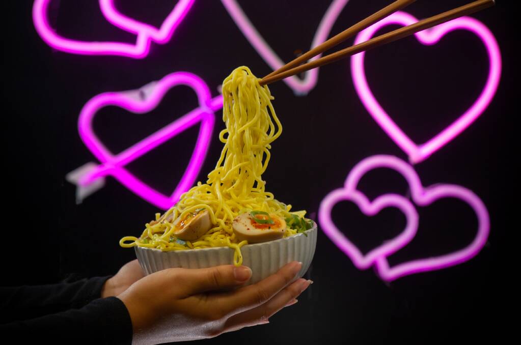 For the love of noodles: The Canberra Times Night Noodle Markets returns at the end of this month. Panorama pic for 2022 night noodle markets. Model Isabella Gillespie. Picture: Karleen Minney