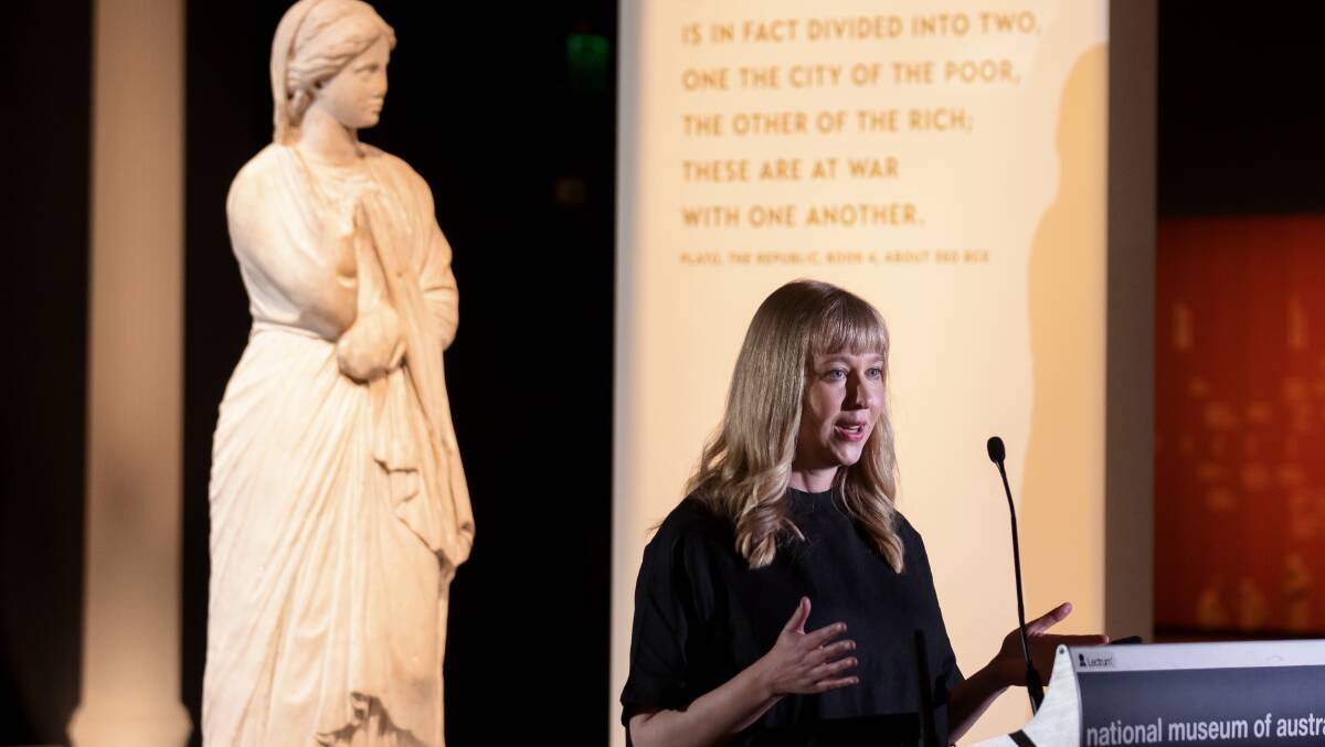 National Museum curator Lily Withycombe at Ancient Greeks: Athletes, Warriors and Heroes. Picture: Sitthixay Ditthavong