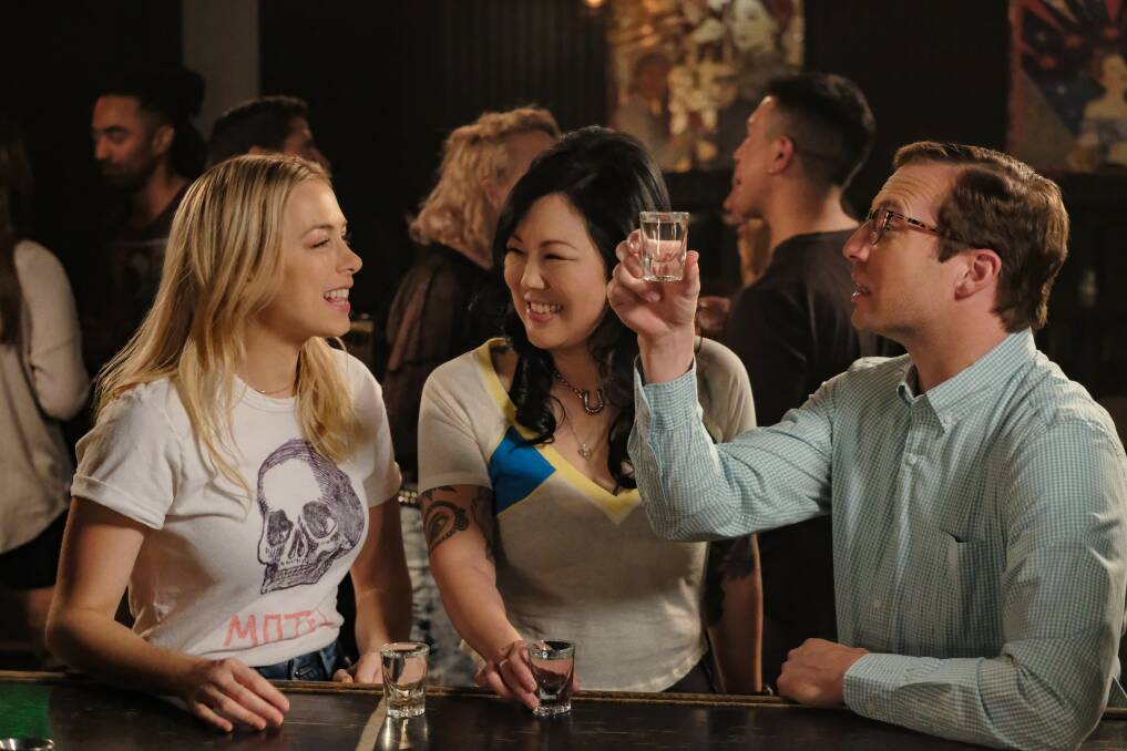 Iliza Schlesinger as Andrea, Margaret Cho as Margot, and Ryan Hansen as Dennis in Good on Paper. Picture: Netflix