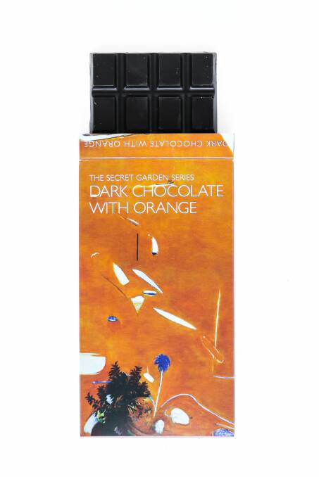The Secret Garden Coco dark chocolate (depicting Brett Whiteleys Big Orange (sunset) 1974).