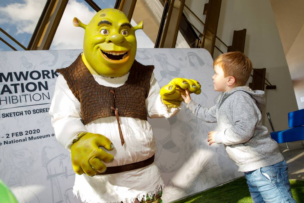 Shrek was at the National Museum of Australia ahead of DreamWorks Animation: The Exhibition. Picture: Jason McCarthy