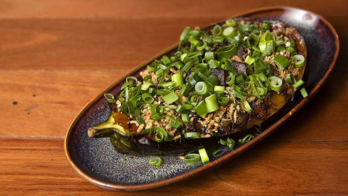 Grilled eggplant with miso glaze. Picture by Keegan Carroll