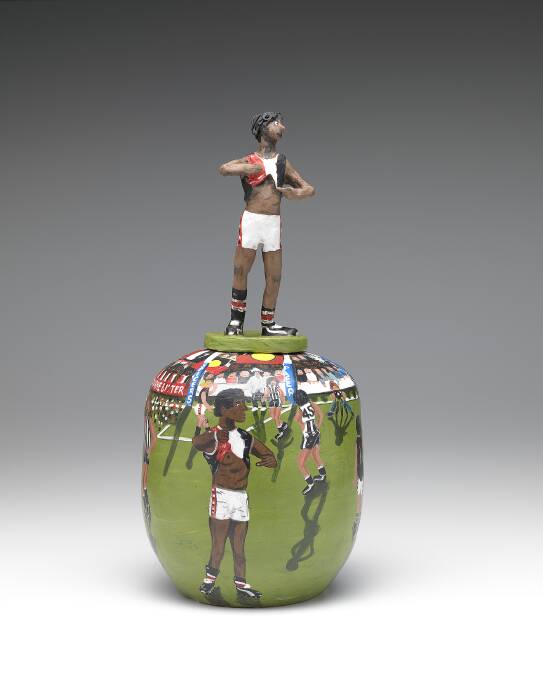 I'm black (Nicky Winmar), covered vase, 2015 by Rona Panangka Rubuntja. Picture supplied