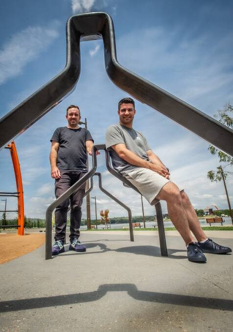 Daniel Armstrong and Rene Linssen from Formswell at the bike racks the designed at West Basin. Picture: Karleen Minney
