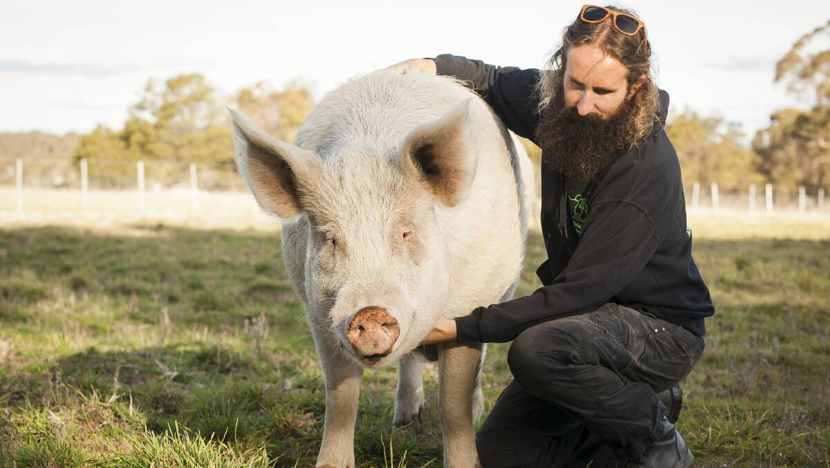 One of the residents at Little Oak Sanctuary with co-founder James Luke. Picture: Supplied 