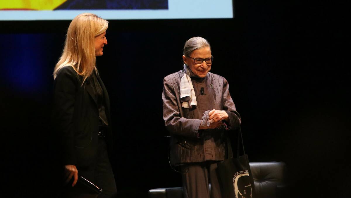 Amanda Tyler and Ruth Bader Ginsurg at the Herma Hill Kay Memorial Lecture. Picture: Getty Images