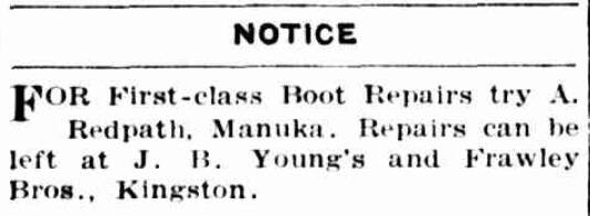 A classified advertisement for A. Redpath from The Canberra Times, November 19, 1931. 