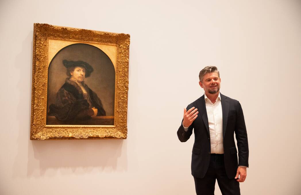 National Gallery of Australia director Nick Mitzevich with Rembrandt's Self portrait at the age of 34 1640. Picture: Sitthixay Ditthavong
