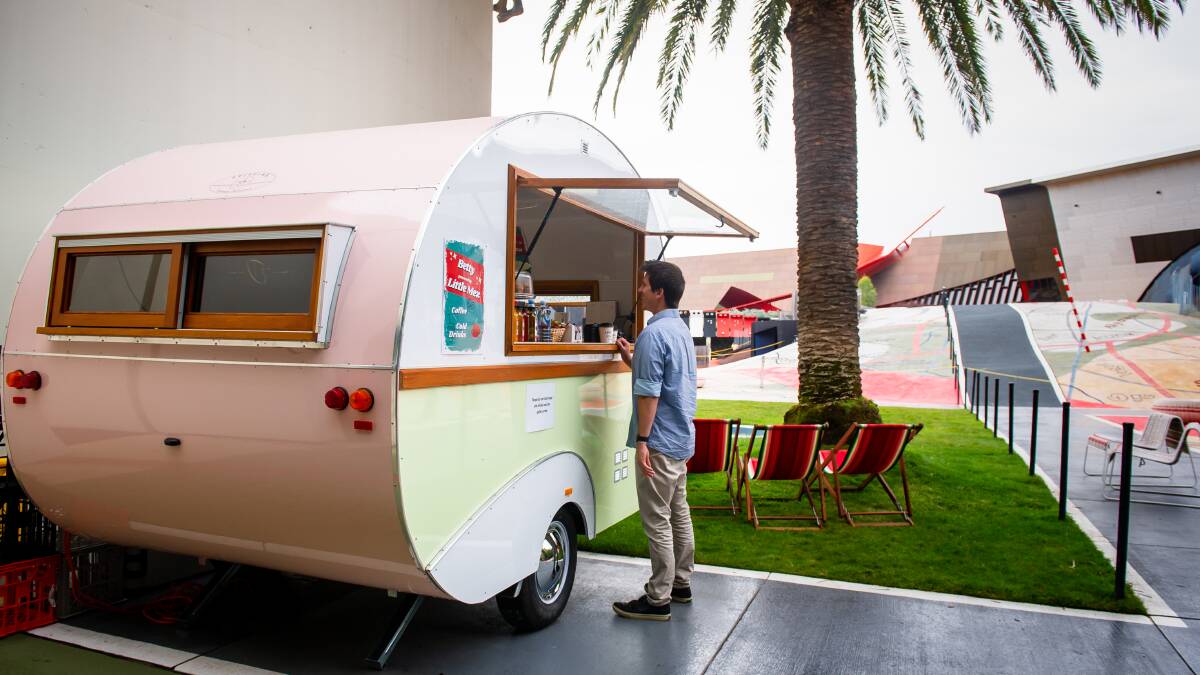 The National Museum of Australia has introduced a retro coffee caravan, called Betty, to its Garden of Australian Dreams. Picture by Elesa Kurtz