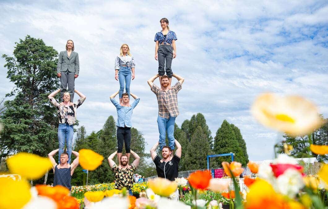 Performers from Gravity and other Myths at Floriade ahead of their performance of Backbone. Picture by Elesa Kurtz