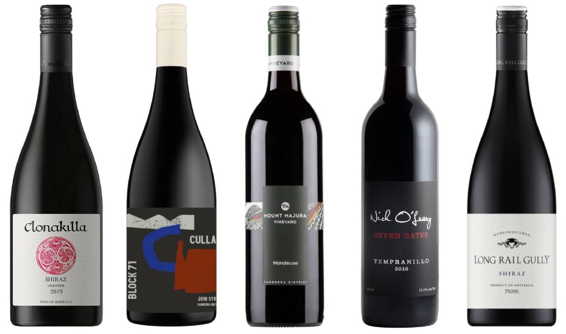 Clonakilla Canberra District Shiraz Viognier 2019, Cullarin Block 71 Canberra District Syrah 2019, Mount Majura Canberra District Mondeuse 2021, Nick O'Leary Seven Gates Canberra District Tempranillo and Long Rail Gully Canberra District Shiraz 2019. Pictures: Supplied