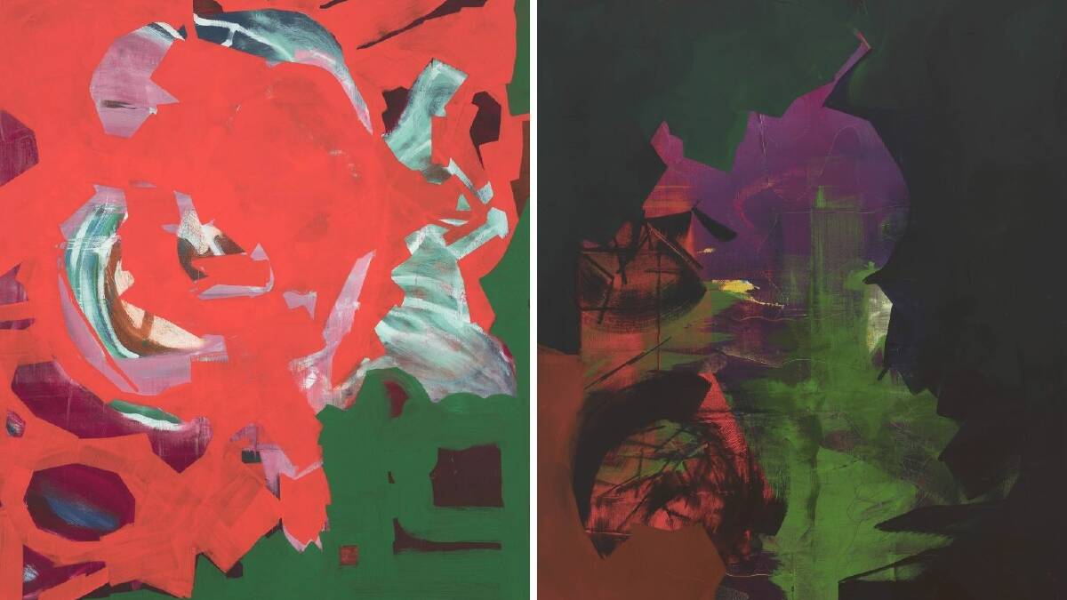 Left: Derek OConnor, Green Space. 2021-202.Oil on canvas. 198cm x 167.5cm. Right: Derek OConnor, Weather report 2021-2022. Oil on canvas. 198cm x 167.5cm. Picture: Supplied Pictures: Supplied