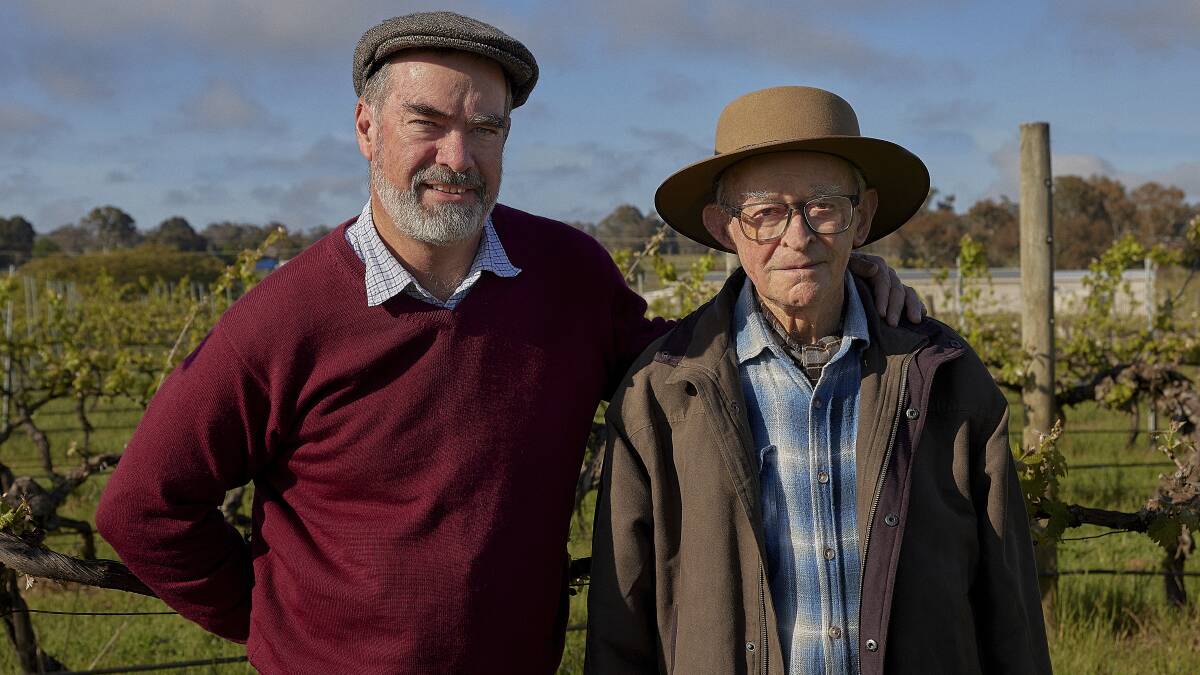 Clonakillas chief executive Tim Kirk with his father, John Kirk. John planted first vines at Clonakilla in 1971. Picture: David Reist 