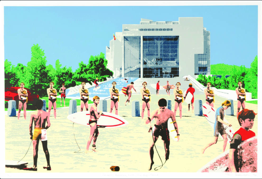Toni Robertson. Canberra beaches No.3: the High Court 1984, screenprint CMAG Collection. Picture: Supplied