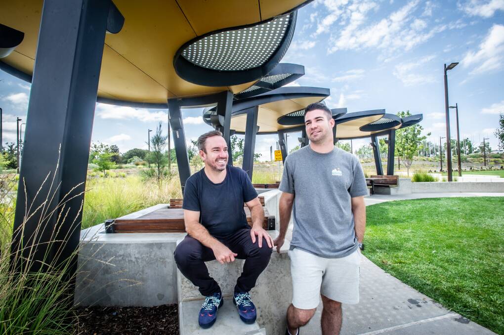 Daniel Armstrong and Rene Linssen from Formswell at the shelters they designed for West Basin. Picture: Karleen Minney