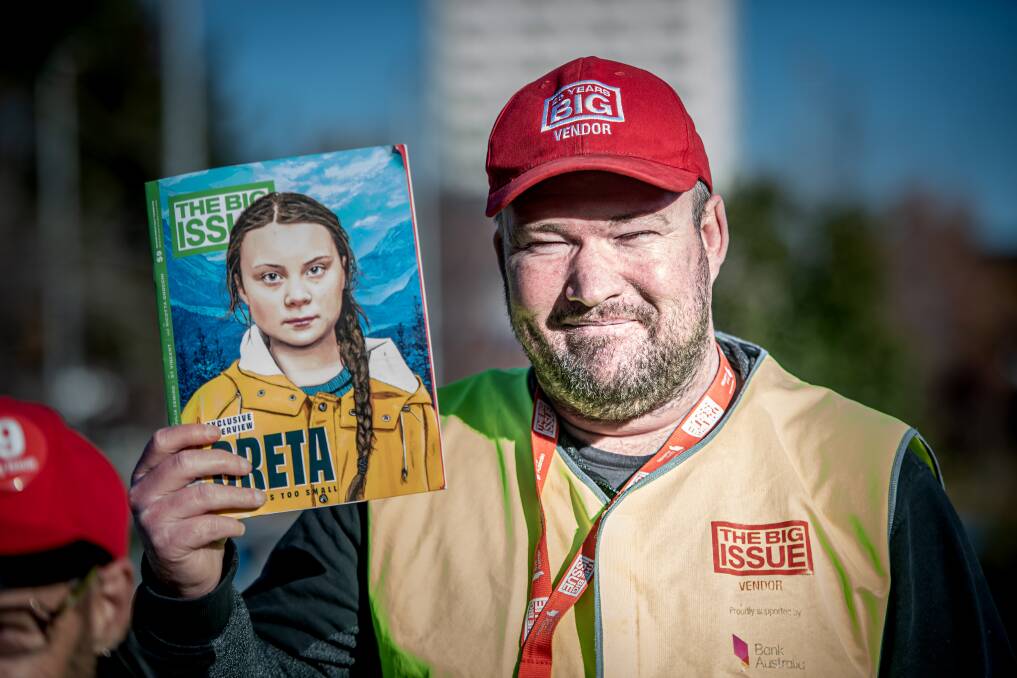 Big Issue vendor Grant has been selling the magazine for 14 years. Picture: Karleen Minney