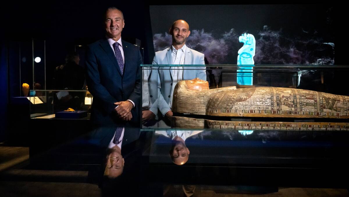 National Museum of Australia director Matt Trinca and Dutch National Museum of Antiquities curator Daniel Soliman, at the launch of Discovering Ancient Egypt. Picture by Elesa Kurtz