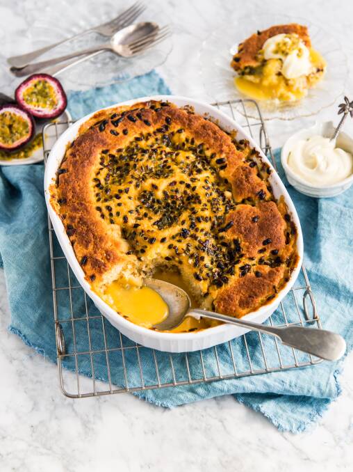 Passionfruit self-saucing pudding. Picture: Supplied