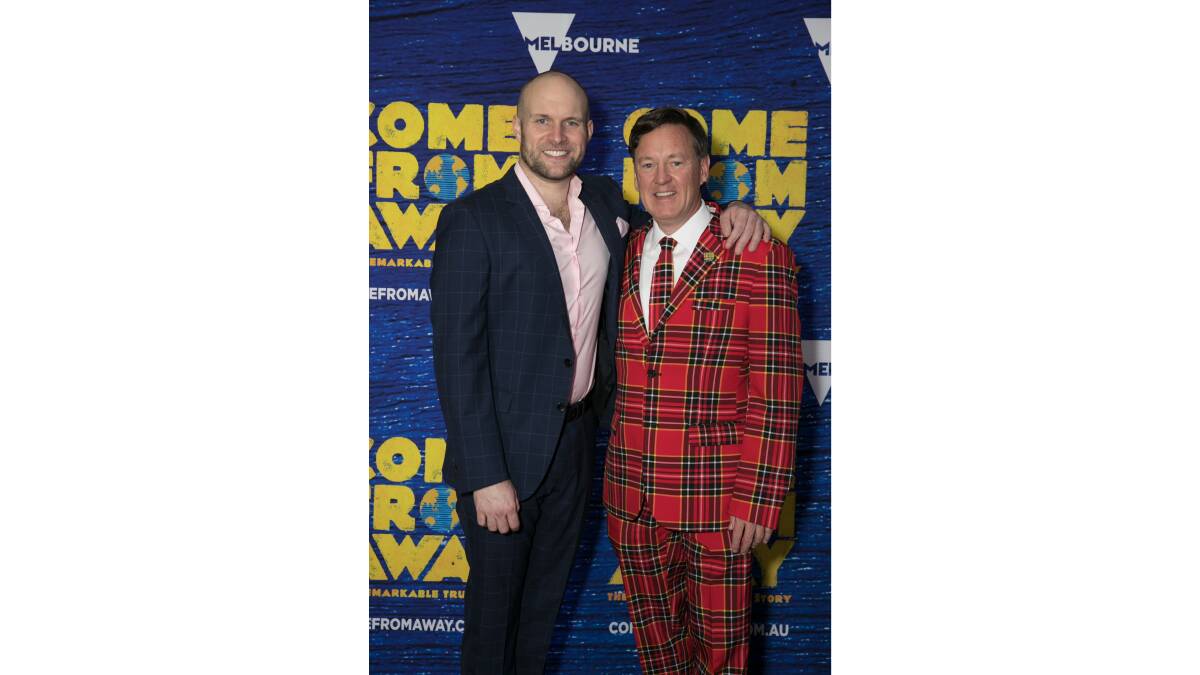Doug Hansell, who plays Kevin T in Come From Away, with the real Kevin Tuereff. Picture supplied