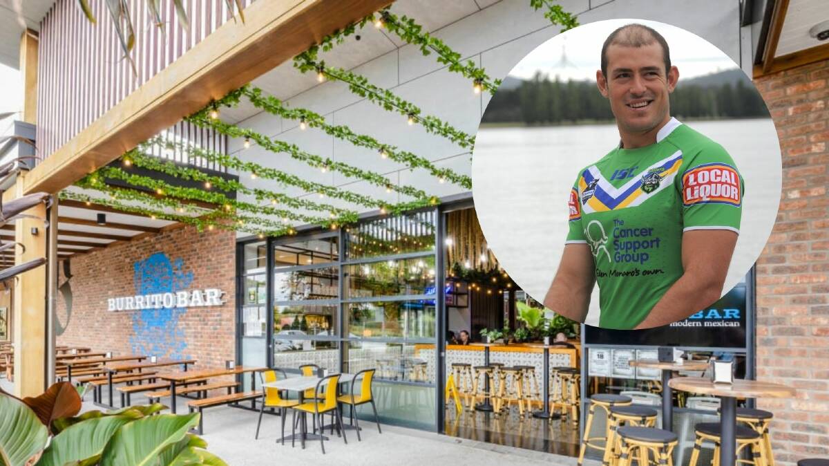 Former Canberra Raiders captain Terry Campese is set to open a Burrito Bar and Smokin Burgers n' Ribs in Tuggeranong. Pictures: Supplied and Graham Tidy