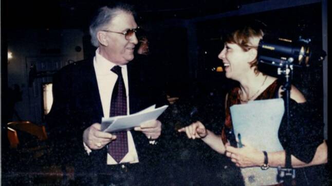 Anita Jacoby with John Laws on location in London. Picture: Supplied