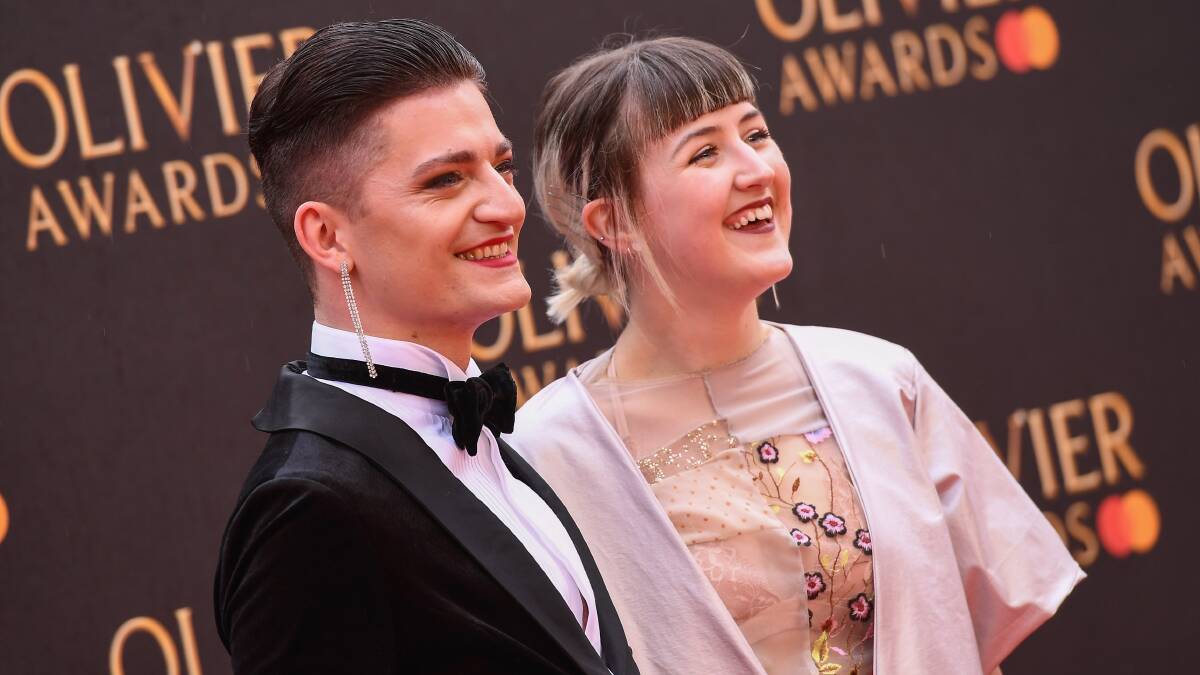 Six: The Musical's writers Toby Marlow and Lucy Moss at the Olivier Awards. Picture: Getty Images 
