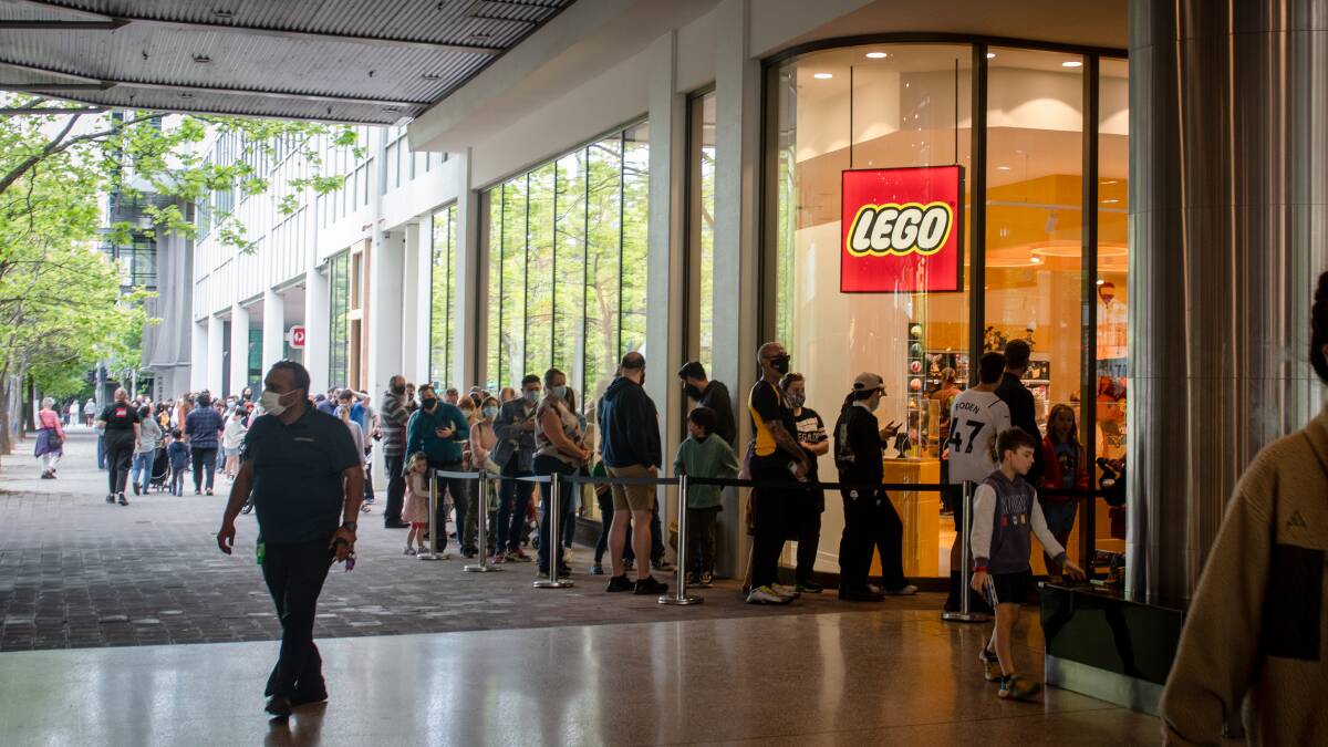 The line to get into the new LEGO Certified Store at the Canberra Centre. Picture: Elesa Kurtz