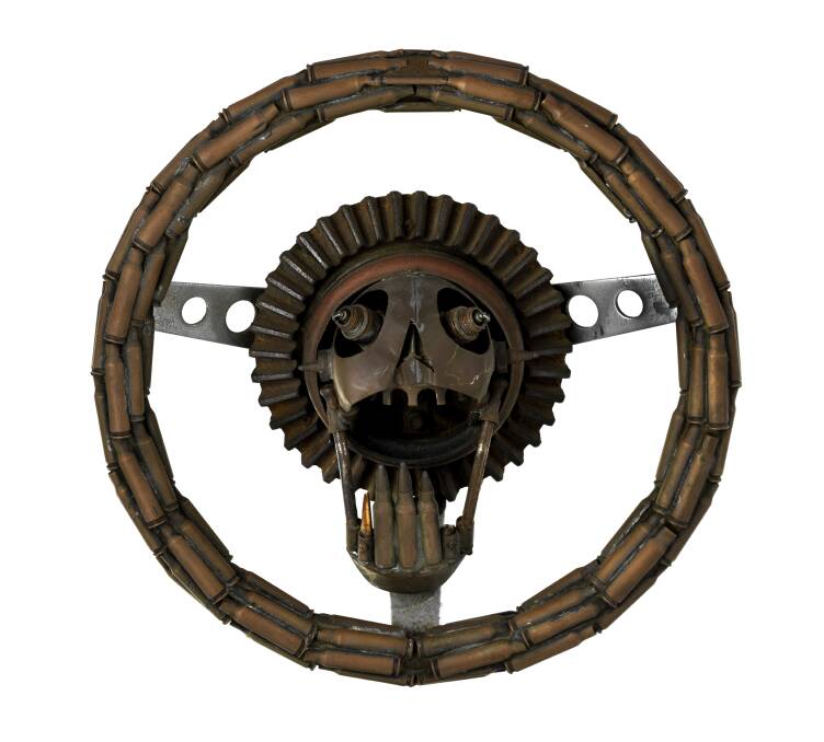 The custom steering wheel from Mad Max: Fury Road. Picture: Supplied