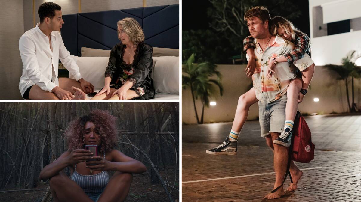 Three films from the inaugural Capital Film Festival. Clockwise from top left: Daryl McCormack and Emma Thompson in Good Luck to You, Leo Grande; Luke Hemswoth and Rasmus King in Bosch & Rockit; and Aisha Dee in Sissy. Pictures: Supplied